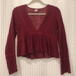 PACSUN BURGUNDY LONG SLEEVE PEPLUM TOP
